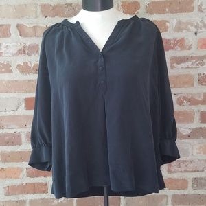 Joie 100% Silk Black Peasant Blouse 3/4 Sleeves M